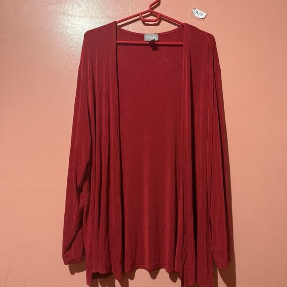 Chicos Travelers Womens Plus Size 4 Cardigan Red Sweater Open Front Pockets - Picture 1 of 4
